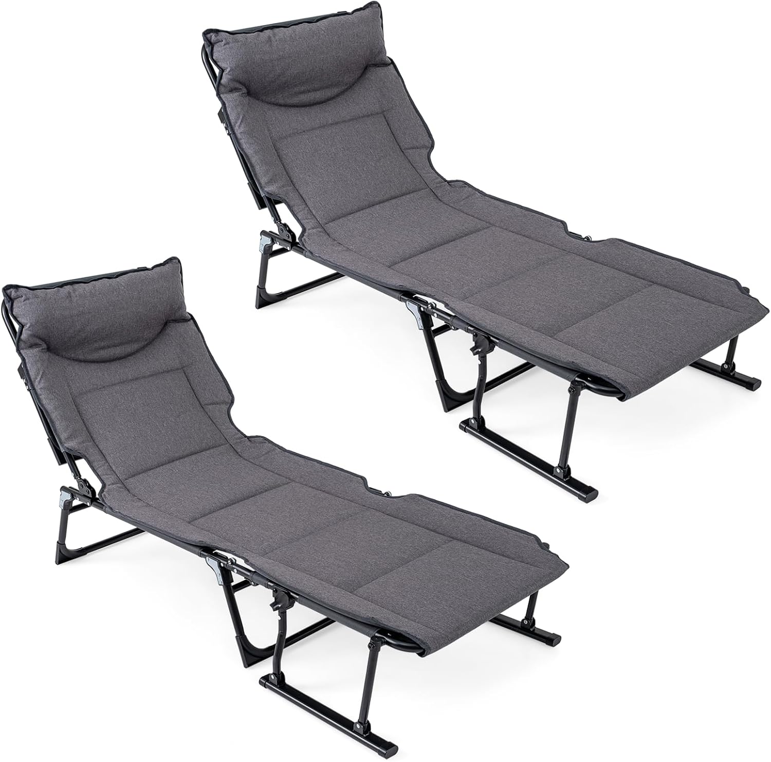 Outdoor Camping Recliner Chairs - Ensemble de 2 chaises longues pliantes
